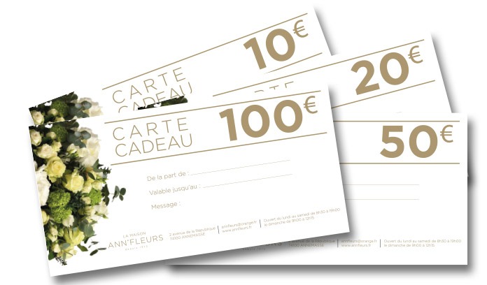 différents choix pour les montants du chèque cadeau